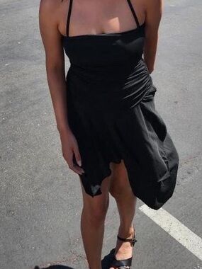 Black Halter Mini Dress with Asymmetrical Hem